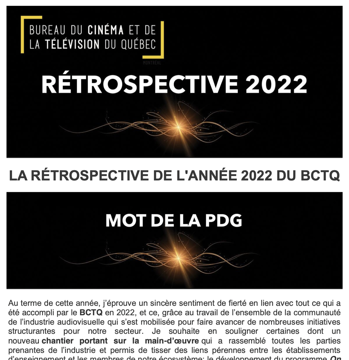 LA RÉTROSPECTIVE DE L’ANNÉE 2022 DU BCTQ