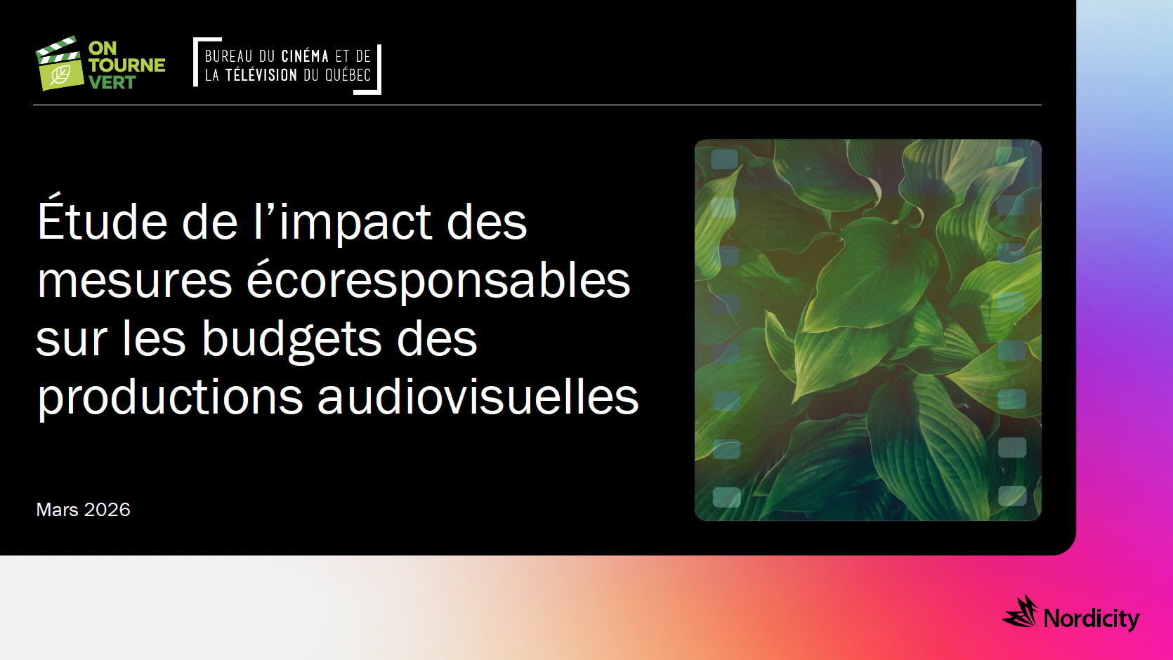 ÉTUDE DE L’IMPACT DES MESURES ÉCORESPONSABLES SUR LES BUDGETS DES PRODUCTIONS AUDIOVISUELLES